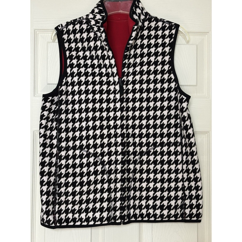 KIM ROGERS Houndstooth Reversible Fleece Vest PL EUC! Size M ROLL TIDE 🏈